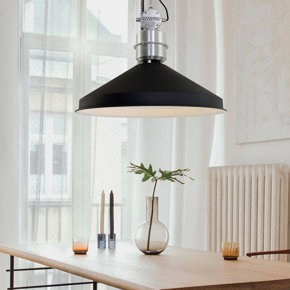 Hängelampe Hängeleuchte Pendelleuchte Esszimmerlampe Küchenleuchte, Höhe anpassbar, Metall schwarz matt, 1x E27 Fassung, DxH 56x195cm