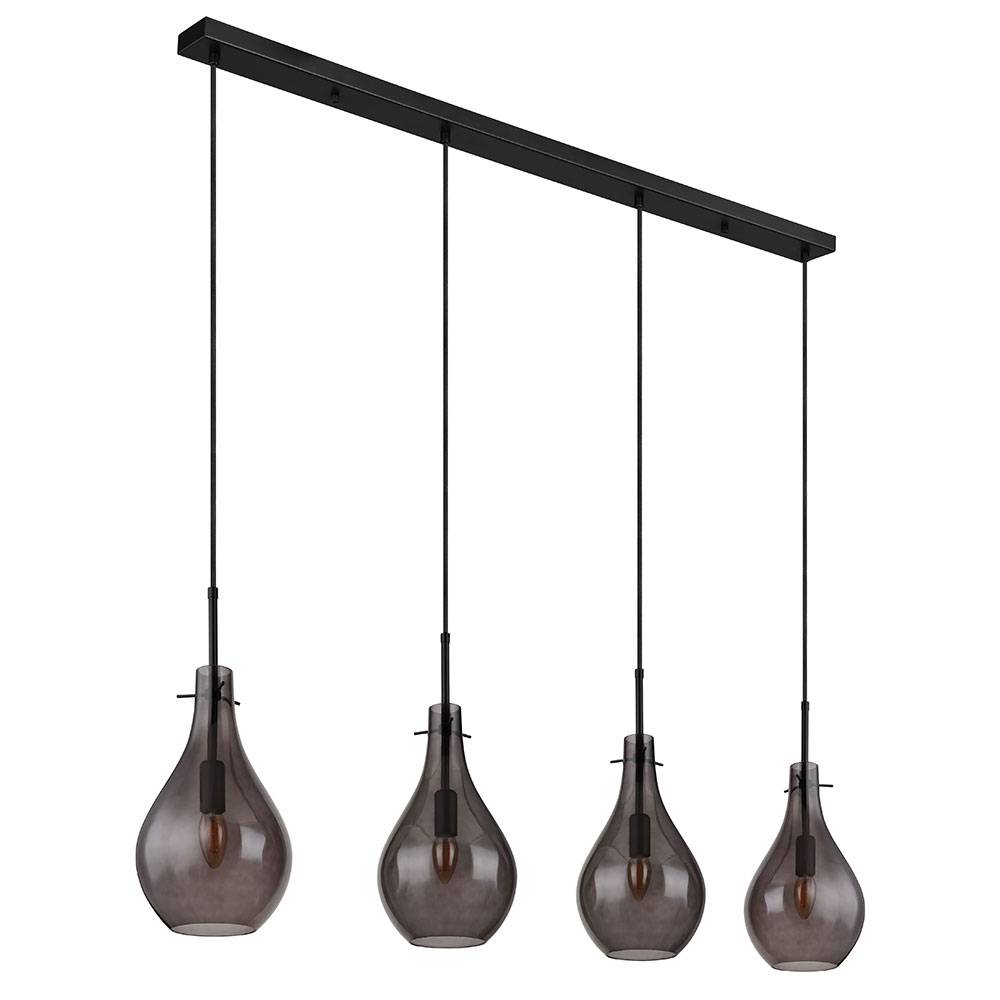 Hängeleuchte Rauchglas Pendelleuchte 4-Flammig Glas Esszimmerlampe hängend, Metall, 4x E14 Fassung, LxBxH 110x18x120 cm