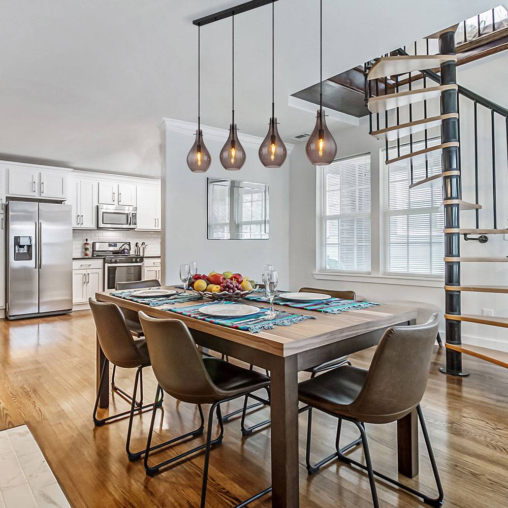 Hängeleuchte Rauchglas Pendelleuchte 4-Flammig Glas Esszimmerlampe hängend, Metall, 4x E14 Fassung, LxBxH 110x18x120 cm