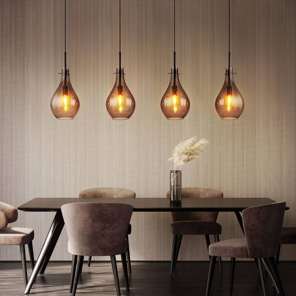 Hängeleuchte Rauchglas Pendelleuchte 4-Flammig Glas Esszimmerlampe hängend, Metall, 4x E14 Fassung, LxBxH 110x18x120 cm