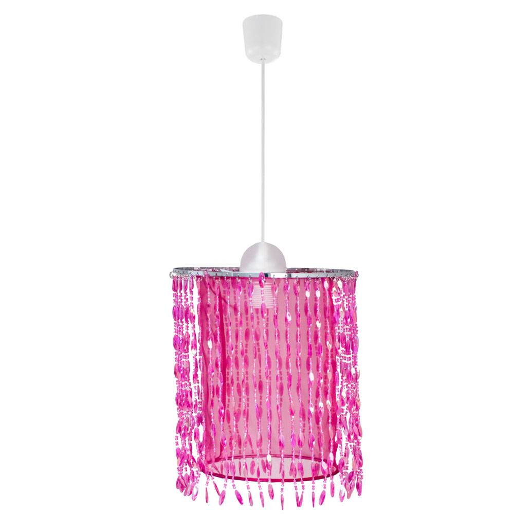 Hängelampe Hängeleuchte Kinderlampe Pendelleuchte Kinderzimmerleuchte, Kristalldekor Textilschirm pink, 1x E27 Fassung, DxH 22,5x129cm