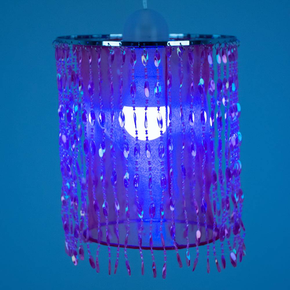 Hängelampe Hängeleuchte Kinderlampe Pendelleuchte Kinderzimmerleuchte, Kristalldekor Textilschirm pink, 1x E27 Fassung, DxH 22,5x129cm