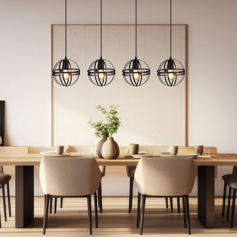 Pendelleuchte höhenverstellbar Hängelampe Esstischleuchte 4-flammig, Industrial Design , Kugel, Metall, schwarz, 4x E27 Fassung, LxBxH 100x20x120 cm