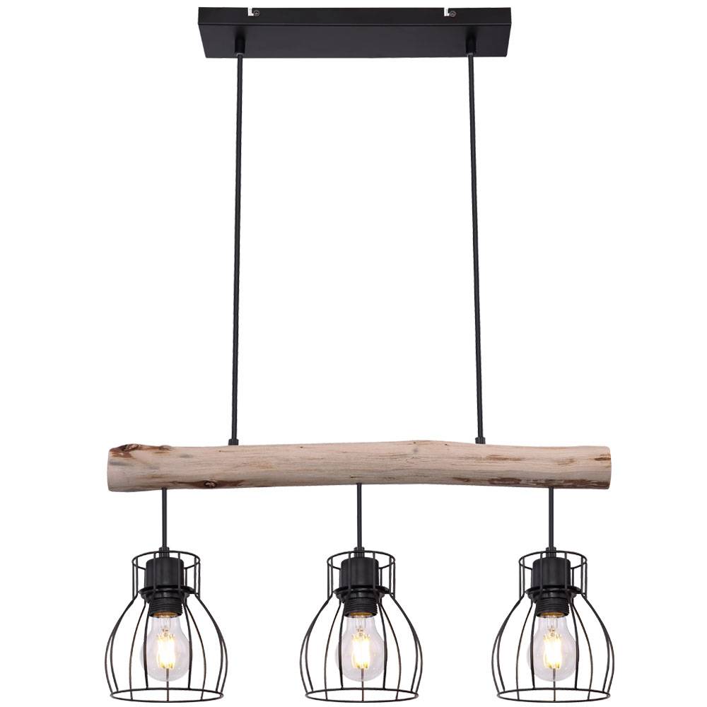 Pendelleuchte Hängeleuchte Esszimmerleuchte Deckenleuchte Wohnzimmerlampe, Holz Balken, Rustikal Vintage Retro, 3-Flammig, L 60 cm