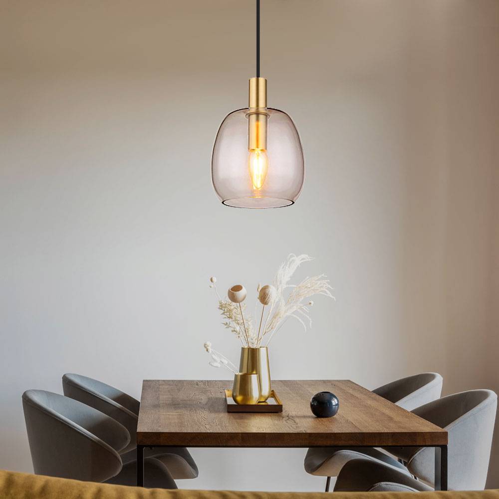 Hängeleuchte Glas Höhenverstellbar Pendelleuchte messing Esszimmerleuchte hängend, Alu, 1x E14 Fassung, DxH 16x120 cm
