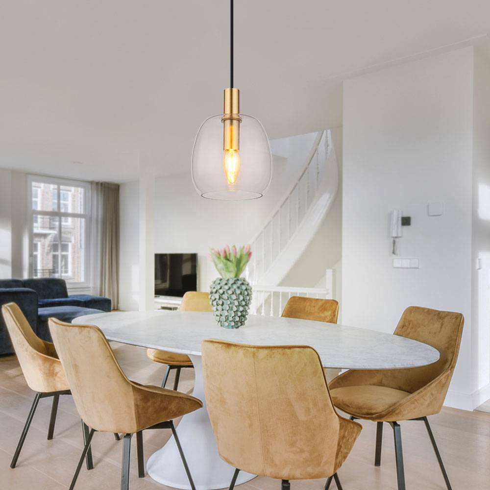 Hängeleuchte Glas Höhenverstellbar Pendelleuchte messing Esszimmerleuchte hängend, Alu, 1x E14 Fassung, DxH 16x120 cm