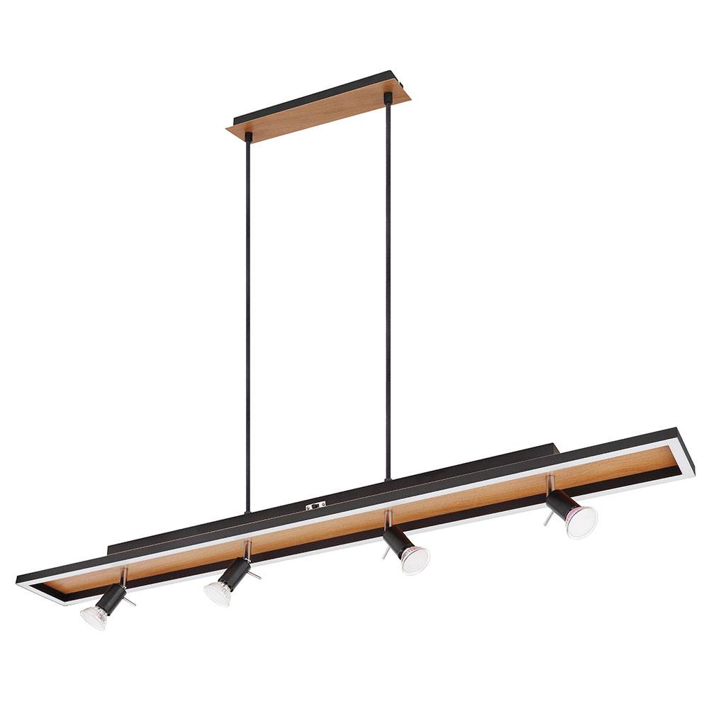 Hängelampe Esstisch Pendelleuchte schwarz Wohnzimmerlampe dimmbar, LED Hängeleuchte 4-flammig Holzoptik Spots schwenkbar, 4x GU10, LxBxH 116x12x120c