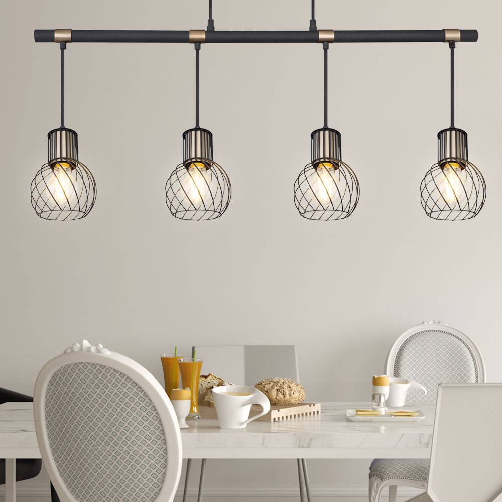 Hängelampe Hängeleuchte Pendellampe Esszimmerleuchte Esstischlampe, 4 Flammig, Metall schwarz gold, 4x E27 Fassungen, LxBxH 87x12x120cm