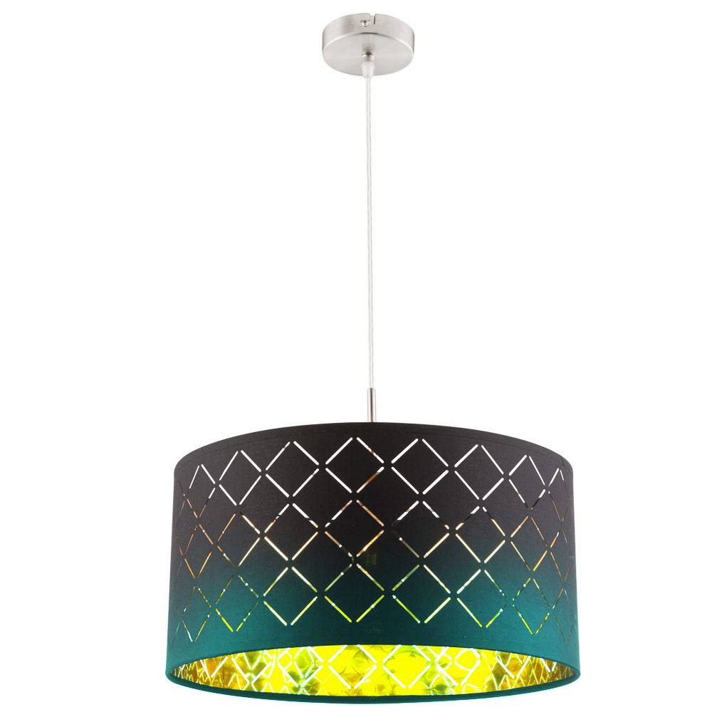 Pendellampe Hängelampe schwarz Esstisch dimmbar mit Fernbedienung LED Wohnzimmerleuchte, Textil rund, Metall gold, 8,5W 806lm warmweiß, DxH 40x140