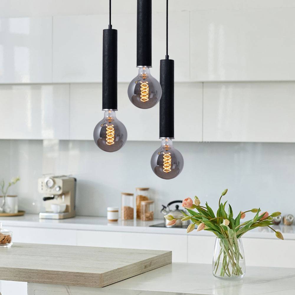 Hängelampe 3 flammig Holz Esstischleuchte Pendelleuchte Wohnzimmer Cluster Pendellampe, schwarz, 3x E27, DxH 35 x 160 cm