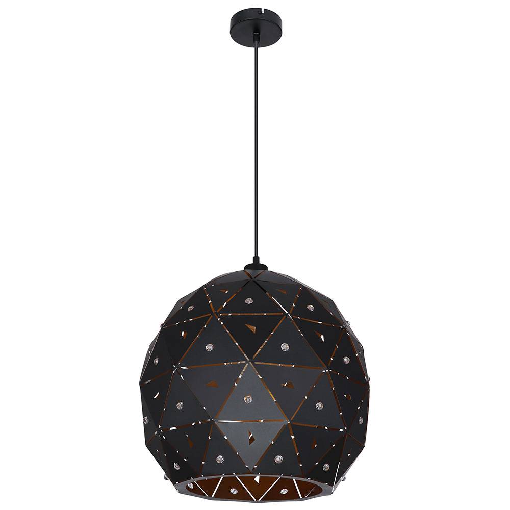 Hängelampe Hängeleuchte Pendelleuchte Wohnzimmerlampe Esszimmerleuchte, K9 Kristalle schwarz Metall klar, E27, D 40 cm