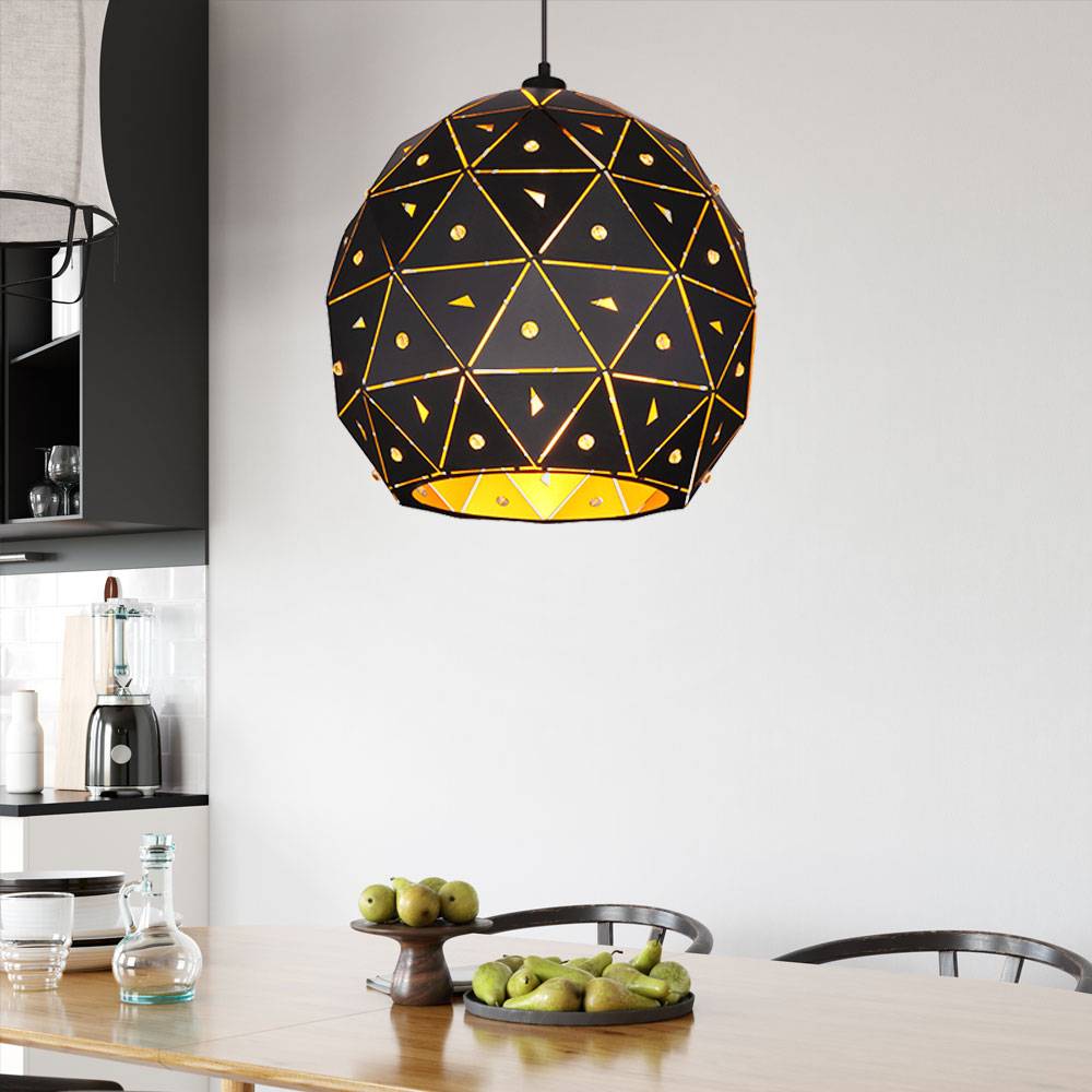 Hängelampe Pendelleuchte Hängeleuchte Wohnzimmerlampe Esszimmerleuchte, K9 Kristalle schwarz Metall klar, E27, D 40 cm
