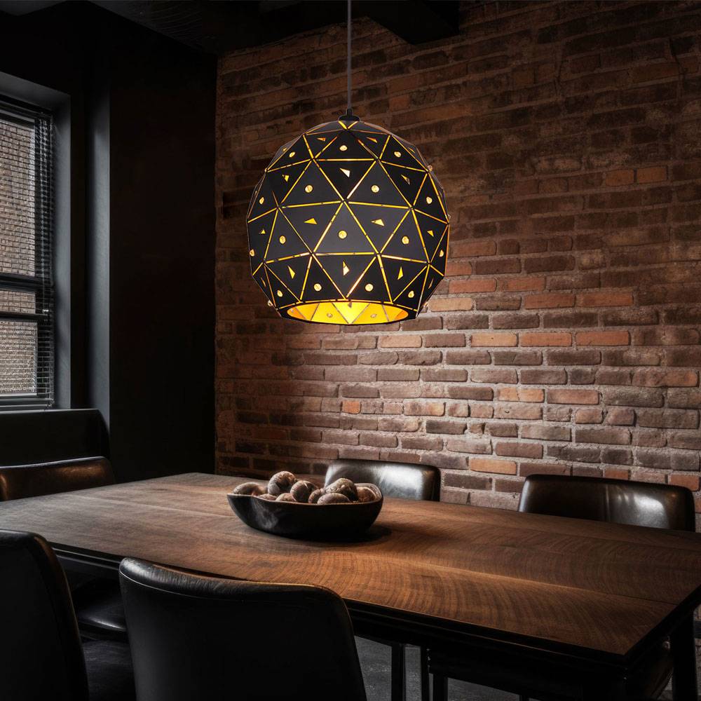 Hängelampe Pendelleuchte Hängeleuchte Wohnzimmerlampe Esszimmerleuchte, K9 Kristalle schwarz Metall klar, E27, D 40 cm