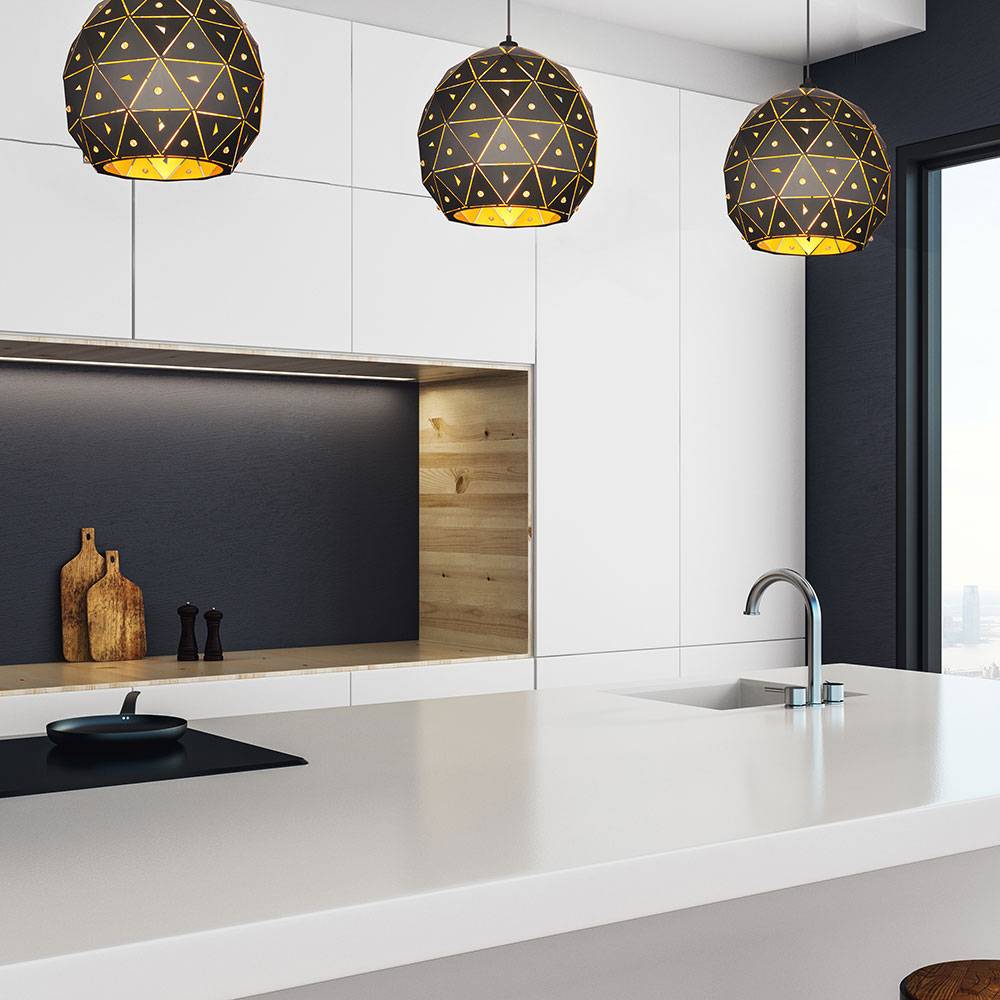 Hängelampe Hängeleuchte Pendelleuchte Wohnzimmerlampe Esszimmerleuchte, K9 Kristalle schwarz Metall klar, E27, D 40 cm