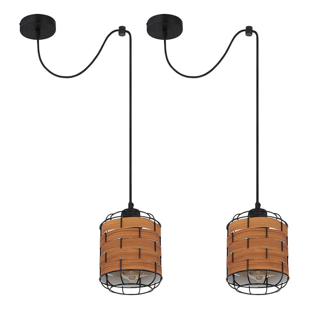 Pendelleuchte Esstischlampe Hängelampe Holzoptik Wohnzimmer, Gitter Optik, 1x E27, DxH 15 x 200 cm, 2er Set