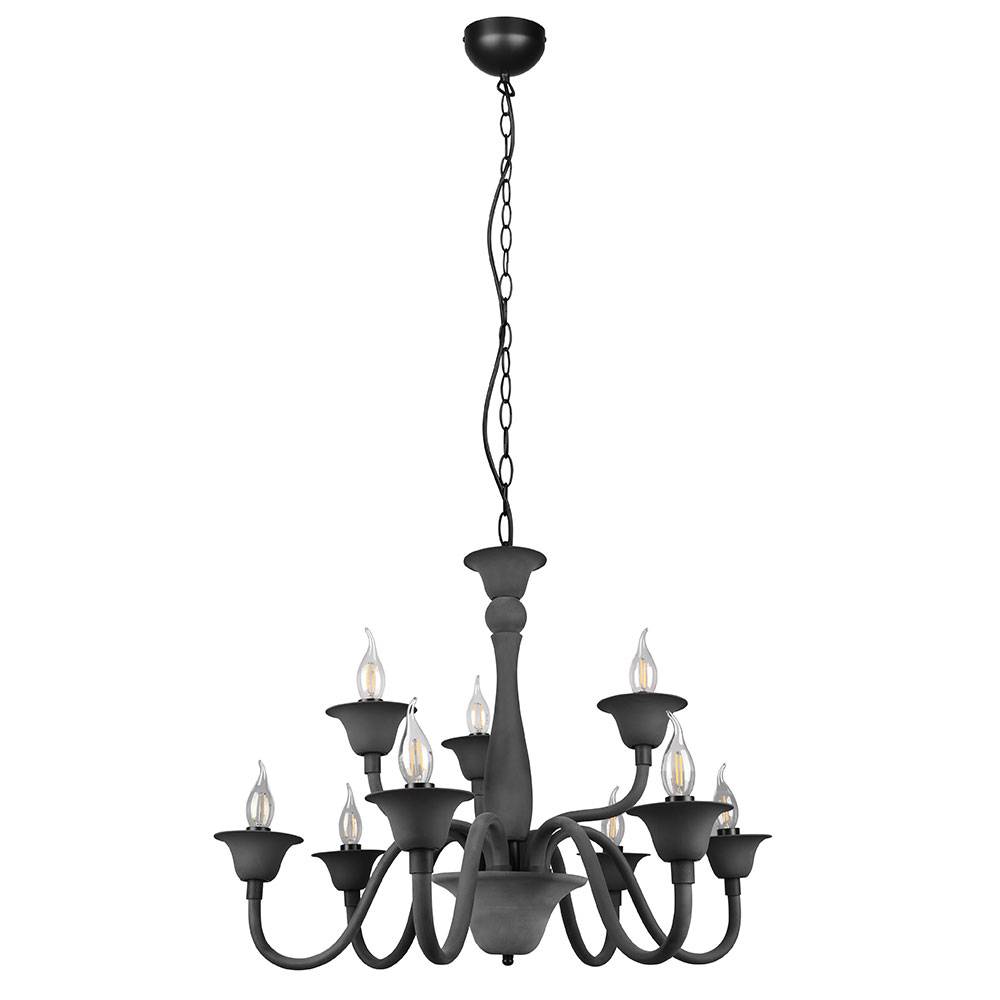 Kronleuchter Esstisch Pendellampe anthrazit Schlafzimmerlampe 9-flammig, Hängeleuchte klassisch Lüster, Metall Acryl matt, 9x E14, DxH 72x150 cm