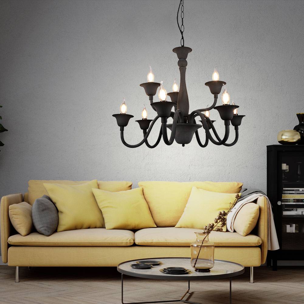Kronleuchter Esstisch Pendellampe anthrazit Schlafzimmerlampe 9-flammig, Hängeleuchte klassisch Lüster, Metall Acryl matt, 9x E14, DxH 72x150 cm