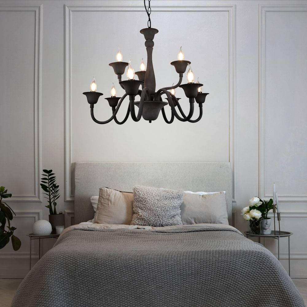 Kronleuchter Esstisch Pendellampe anthrazit Schlafzimmerlampe 9-flammig, Hängeleuchte klassisch Lüster, Metall Acryl matt, 9x E14, DxH 72x150 cm