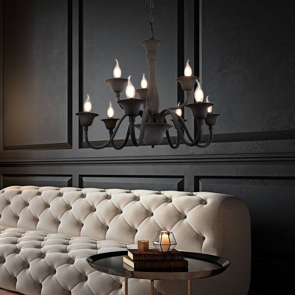 Kronleuchter Esstisch Pendellampe anthrazit Schlafzimmerlampe 9-flammig, Hängeleuchte klassisch Lüster, Metall Acryl matt, 9x E14, DxH 72x150 cm