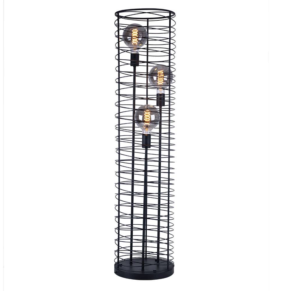 Stehlampe Wohnzimmer Stehleuchte Gitter Geflecht Standleuchte schwarz, Fernbedienung dimmbar, 3x RGB LED 4,8W 470Lm warmweiß, DxH 30x129 cm