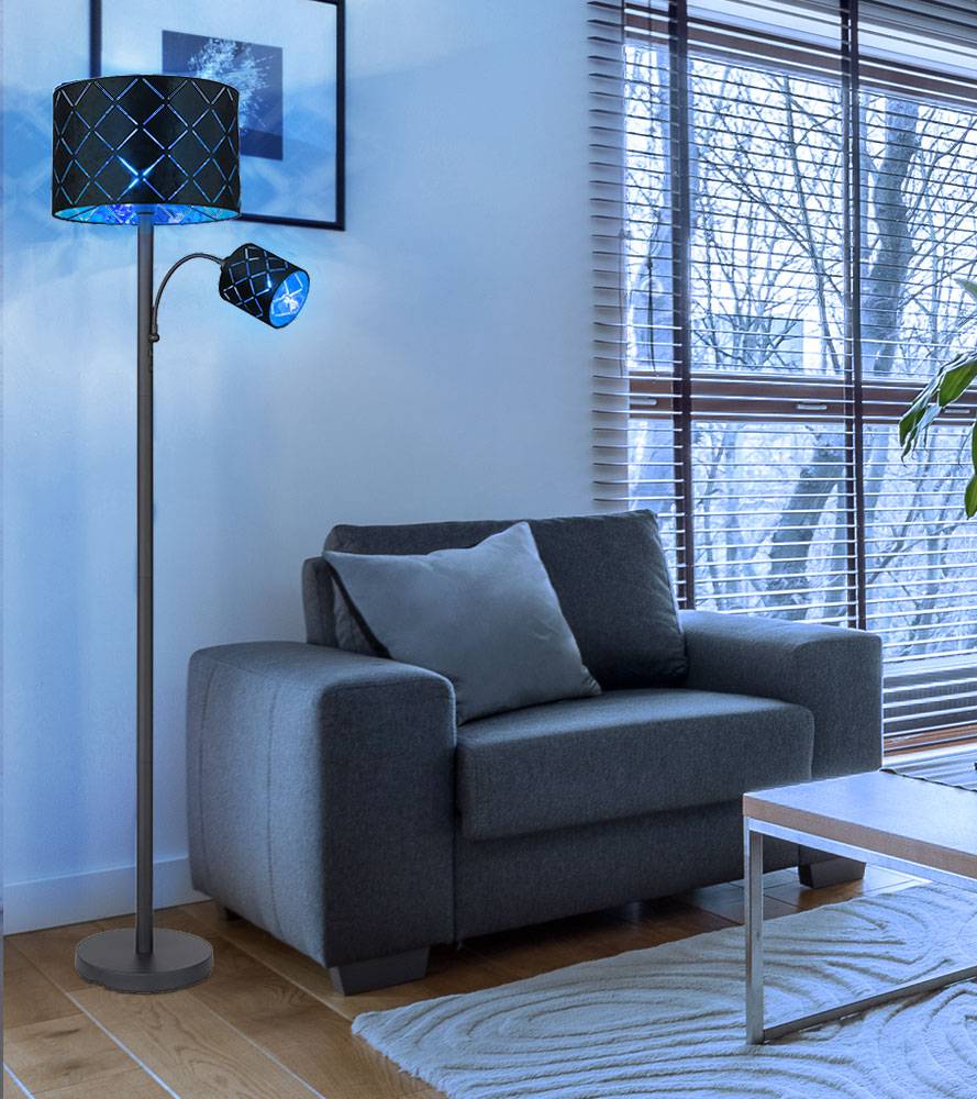 Stehleuchte mit Leselampe Stehlampe Wohnzimmer Stehleuchte Leseleuchte schwarz gold, Fernbedienung dimmbar, 1x 8,5W 1x 4,8W, DxH 35 x 162 cm