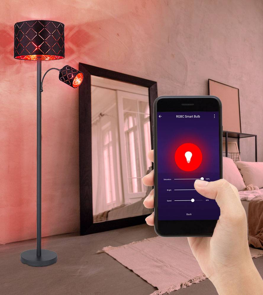 Stehleuchte mit Leselampe Stehlampe Wohnzimmer Stehleuchte Leseleuchte schwarz gold, App Steuerung dimmbar, 1x 8,5W 1x 4,8W, DxH 35 x 162 cm