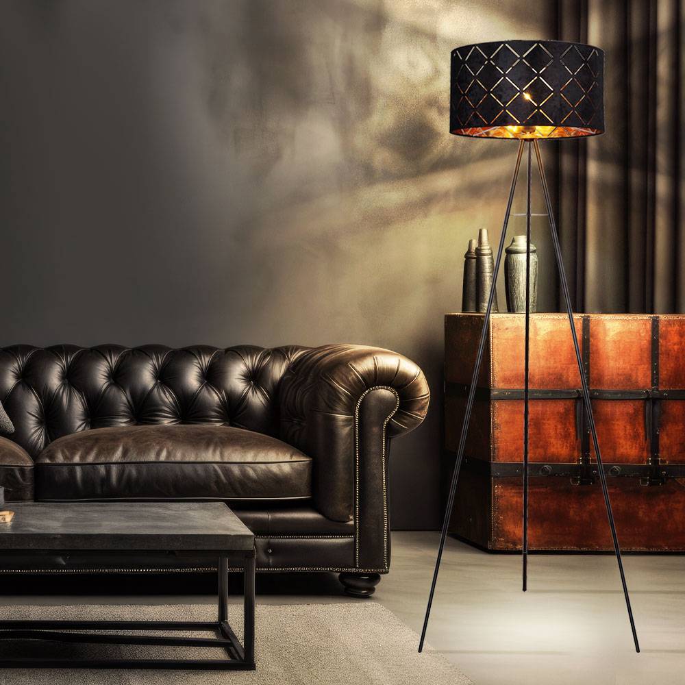 Stehlampe Standleuchte Deckenfluter Wohnzimmer Fernbedienung Stativ Textil, Metall schwarz, 1x RGB LED warmweiß, DxH 69x149 cm