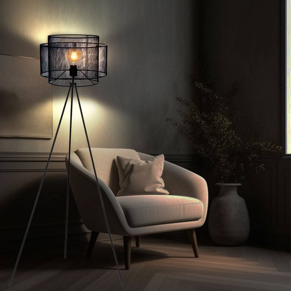 Stehlampe Stativleuchte Metall Stehleuchte schwarz Deckenfluter rund Käfig Wohnzimmer, dimmbar Fernbedienung, 1x RGB LED 8,5W 806Lm, DxH 60x150 cm