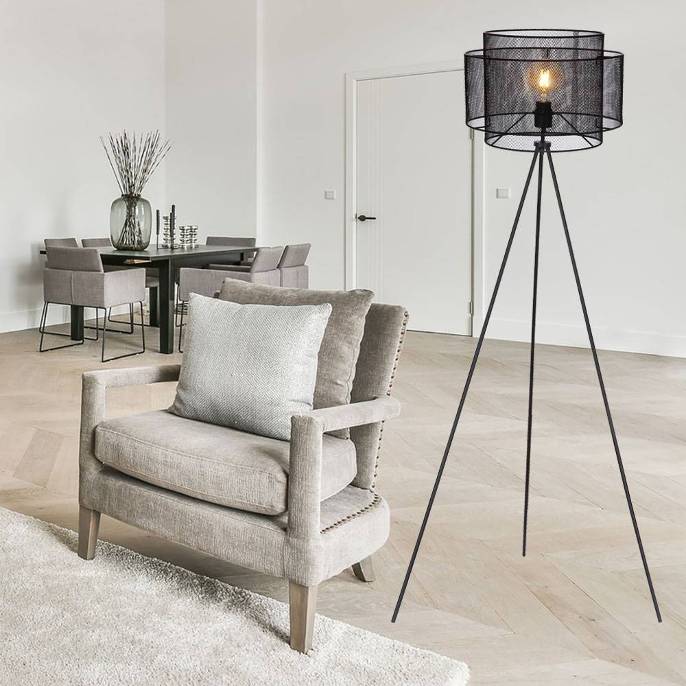 Stehlampe Stativleuchte Metall Stehleuchte schwarz Deckenfluter rund Käfig Wohnzimmer, dimmbar Fernbedienung, 1x RGB LED 8,5W 806Lm, DxH 60x150 cm