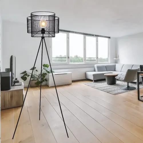 Stehlampe Stativleuchte Metall Stehleuchte schwarz Deckenfluter rund Käfig Wohnzimmer, Metall, Fassung 1x E27, DxH 60x150 cm Stehlampe Stativleuchte Metall Stehleuchte schwarz Deckenfluter rund Käfig Wohnzimmer, Metall, Fassung 1x E27, DxH 60x150 cm