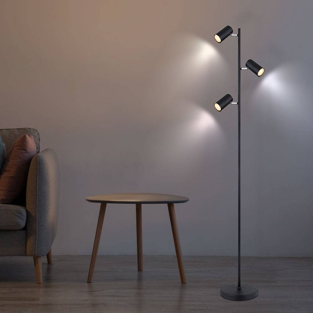 Stehlampe Standleuchte 3 Leuchten schwenkbare Stehlampe Stehleuchte Wohnzimmer Modern schwarz, 3 Flammig, Metall, 3x GU10, LxBxH 25x23x154 cm
