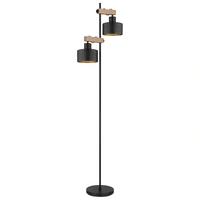 Stehlampe Stehleuchte höhenverstellbar Wohnzimmerlampe Holzoptik schwarz gold, Metall MDF, 2x E27, LxH 44x168 cm Stehlampe Stehleuchte höhenverstellbar Wohnzimmerlampe Holzoptik schwarz gold, Metall MDF, 2x E27, LxH 44x168 cm