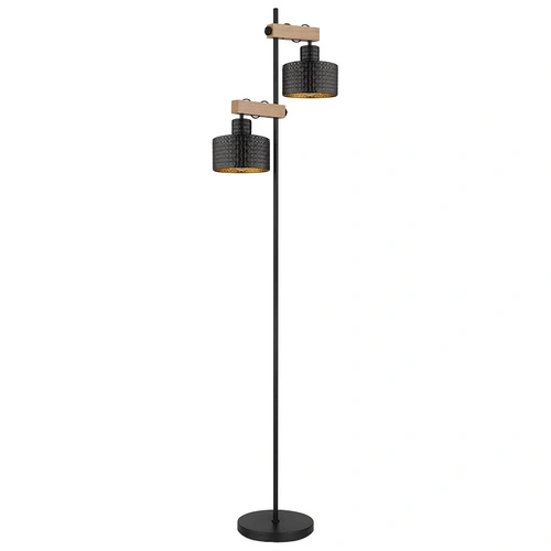 Stehlampe Stehleuchte höhenverstellbar Wohnzimmerlampe Holzoptik schwarz gold, Metall MDF, 2x E27, LxH 44x168 cm Stehlampe Stehleuchte höhenverstellbar Wohnzimmerlampe Holzoptik schwarz gold, Metall MDF, 2x E27, LxH 44x168 cm