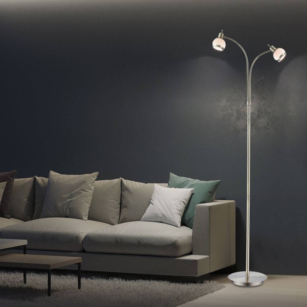 Stehleuchte 2 Flammig Stehlampe Glas Schirm Wohnzimmerleuchte stehend, altmessing Metall Glas opal, 2x G9 Fassungen, H 155 cm