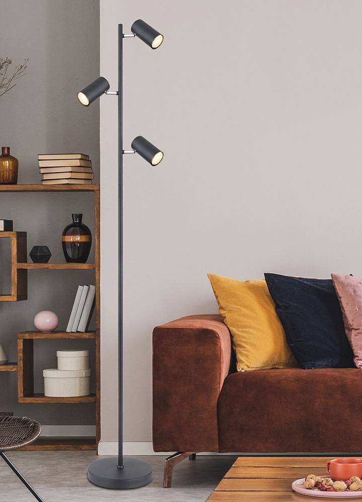 Stehlampe Standleuchte 3 Leuchten schwenkbare Stehlampe Stehleuchte Wohnzimmer Modern schwarz, 3 Flammig, Metall, 3x GU10, LxBxH 25x23x154 cm