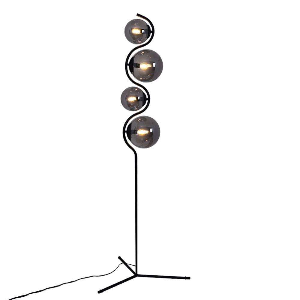 Stehlampe Standleuchte Wohnzimmer Rauchglas 4 flammig Schlafzimmerlampe, Metall schwarz, 4x E14, DxH 66 x 160 cm