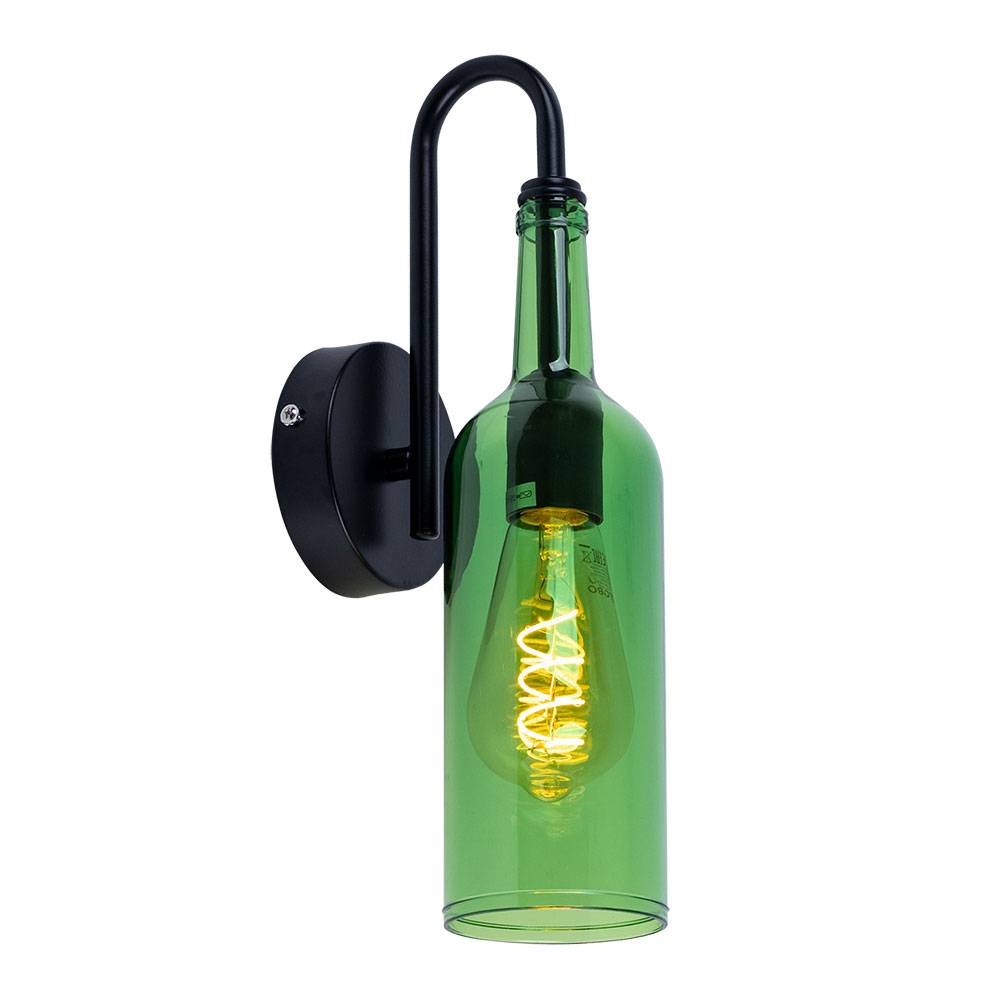 Wandleuchte Wandlampe Wohnzimmerlampe Flaschen Design, Metall schwarz Acryl grün, 1x E27 max. 8W, BxH 10x35cm