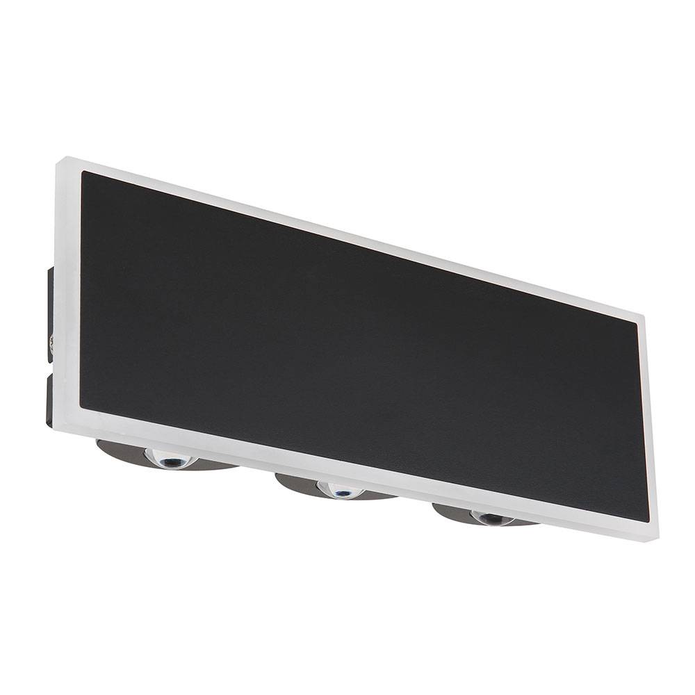 Wandleuchte Wandlampe Flurlampe Wohnzimmerlampe Schlafzimmer, Metall schwarz klar opal, 1x LED 12W 850Lm 3000K, BxHxT 25x9x5 cm