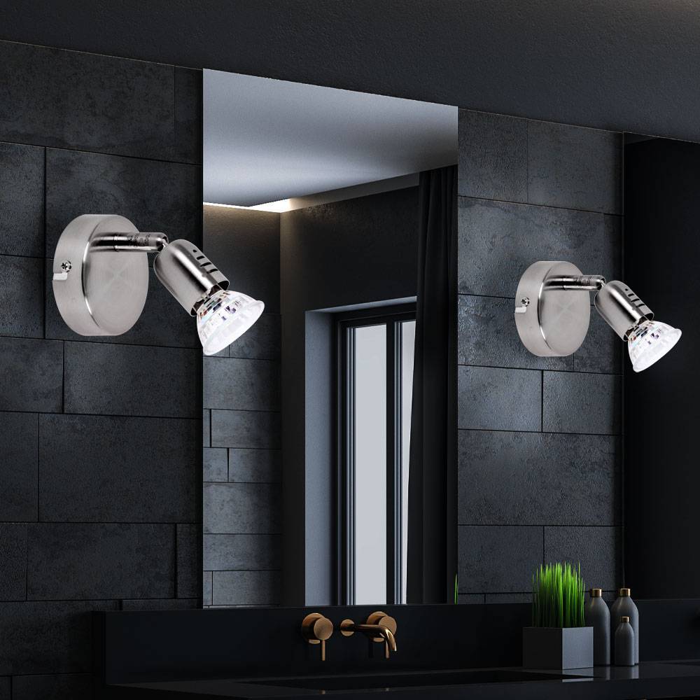 Wandleuchte schwenkbar Wandlampe Flurleuchte Spotstrahler Wohnzimmer, Metall verchromt, 1xLED 2,5W 200Lm warmweiß, 2er Set