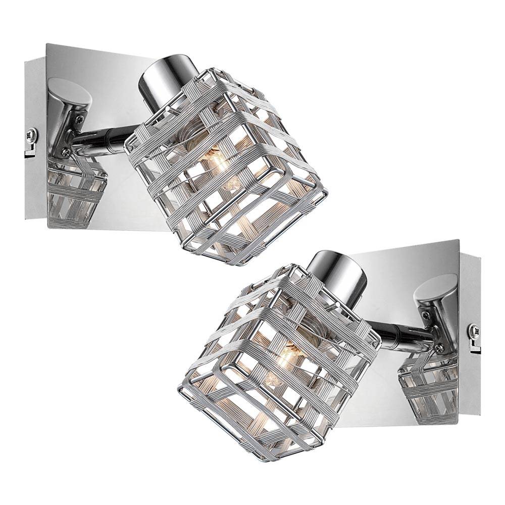 Wandleuchte Wandlampe schwenkbar silber Wandstrahler Innen Strahler, Schirm aus ALU Geflecht, HxBxT 12,5 x 9 x 11 cm, 2er Set