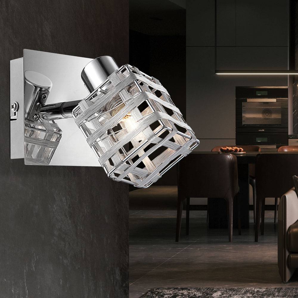 Wandleuchte Wandlampe schwenkbar silber Wandstrahler Innen Strahler, Schirm aus ALU Geflecht, HxBxT 12,5 x 9 x 11 cm, 2er Set