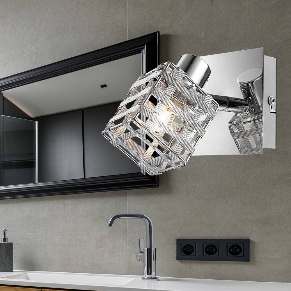 Wandleuchte Wandlampe schwenkbar silber Wandstrahler Innen Strahler, Schirm aus ALU Geflecht, HxBxT 12,5 x 9 x 11 cm, 2er Set