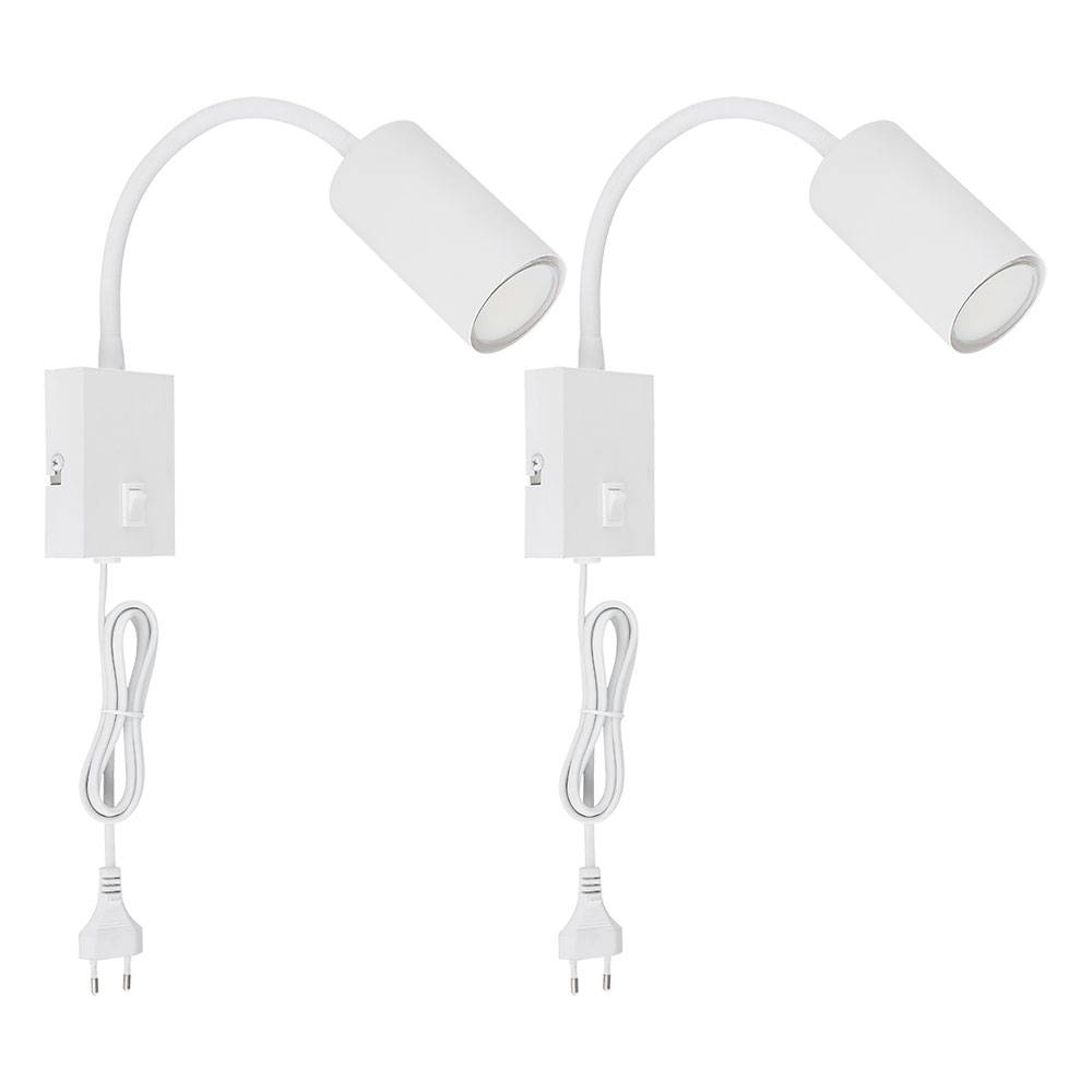Wand- Leselampe für Schlafzimmer Leselampe Wandmontage mit Stecker Wandlampe Schwanenhals, flexibel, Schalter weiß, 1x GU10, LxBxH 32x7x44 cm, 2er