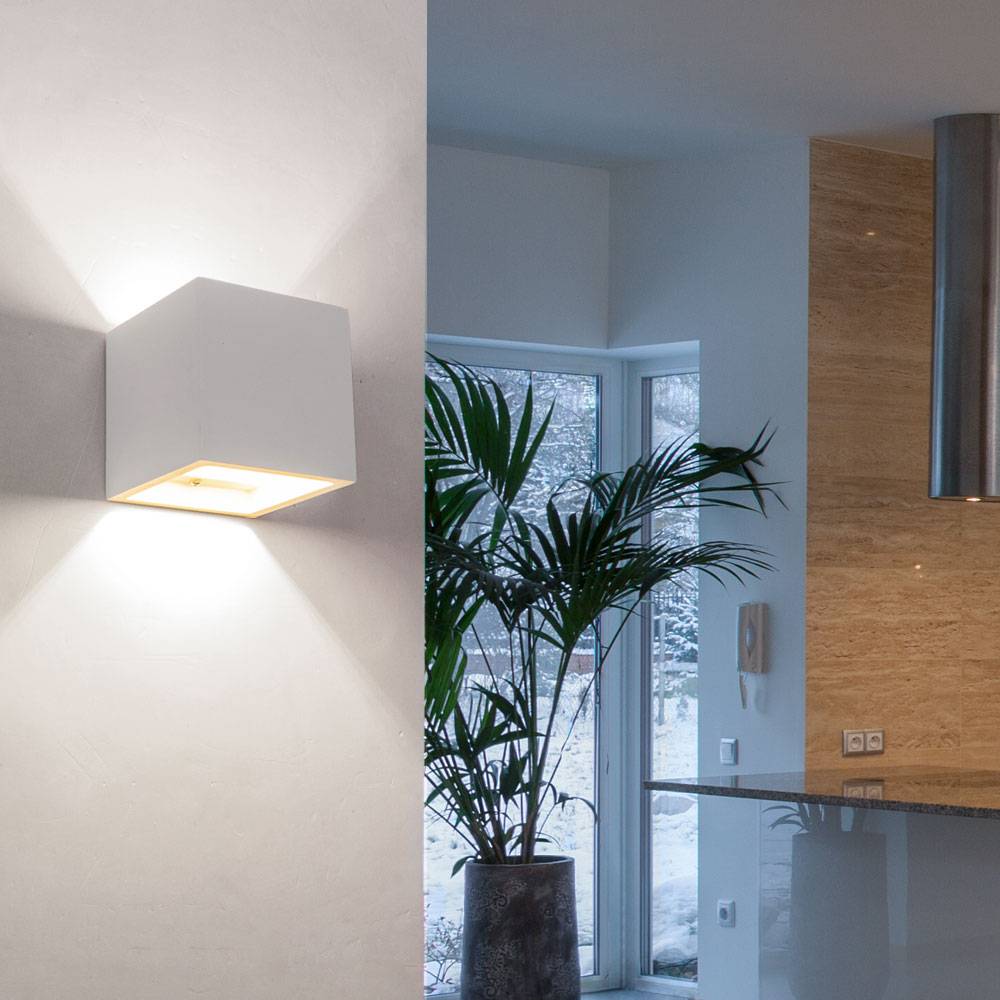 Wandlampe Innen modern Up and Down Wandleuchten Wandleuchte Gips zum Überstreichen, weiß, 1x G9, BxH 11,5x11,5 cm, 2er Set