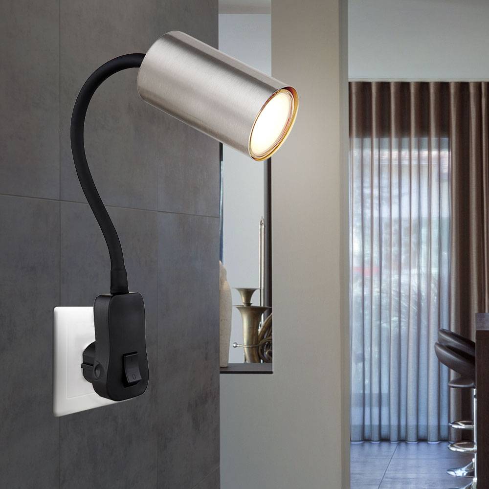 Steckerleuchte GU10 Steckdosenlampe mit Schalter Küche Steckdosenleuchte schwarz mit schwenkbarem Spot, nickel, Schwanenhals, GU10 Fassung, LxBxH