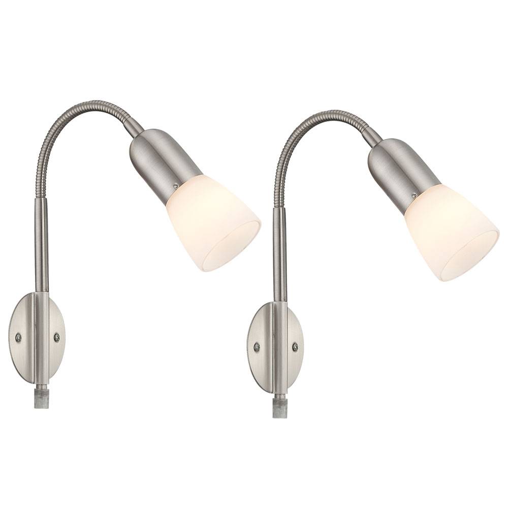 Wandleuchte Leselampe Wandlampe Flexo Schlafzimmer Bett mit Kabel, Spot beweglich, Metall Nickel Glas weiß, 1x E14 Fassung, HxLxBxÜ 46x29,5x23,5x26