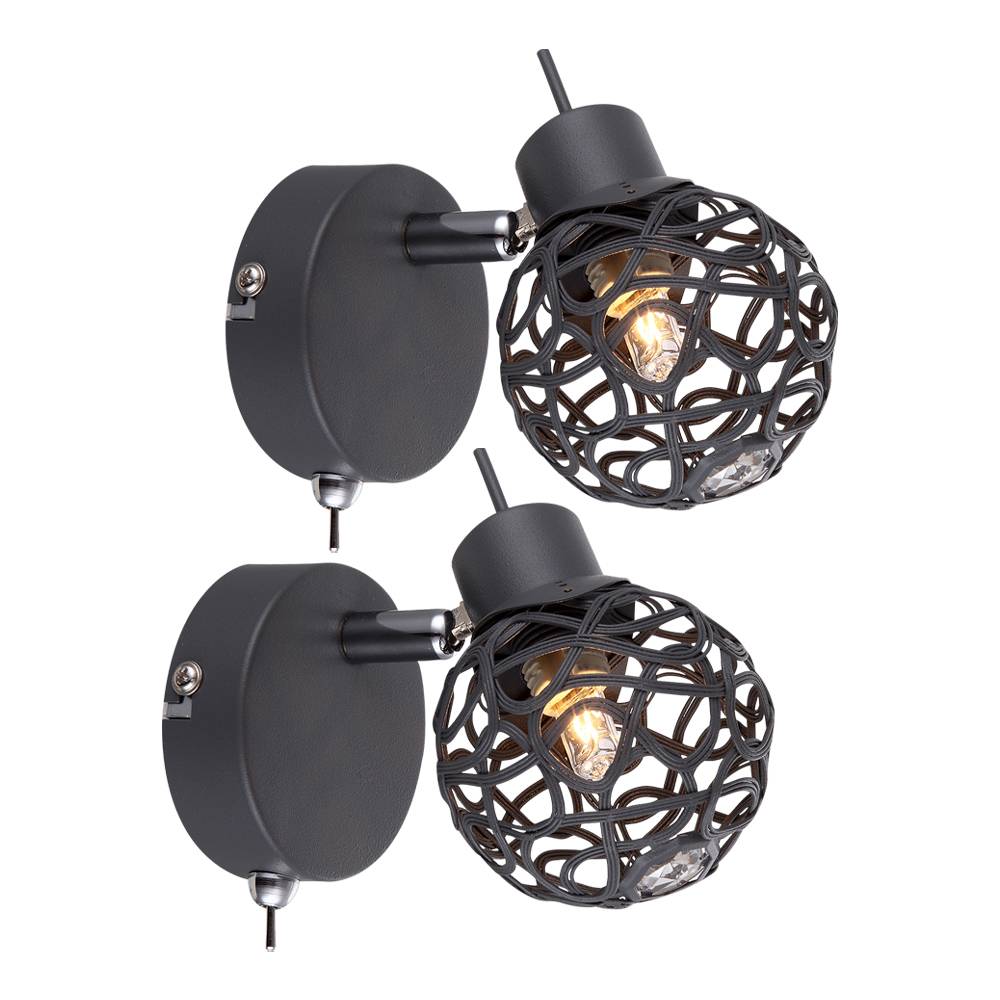 Wandlampe Schlafzimmer Bettlampe schwarz Leselampe Wohnzimmerleuchte mit beweglichem Spot, Metall, schwarz, 1x G9, BxH 8x13 cm, 2er Set