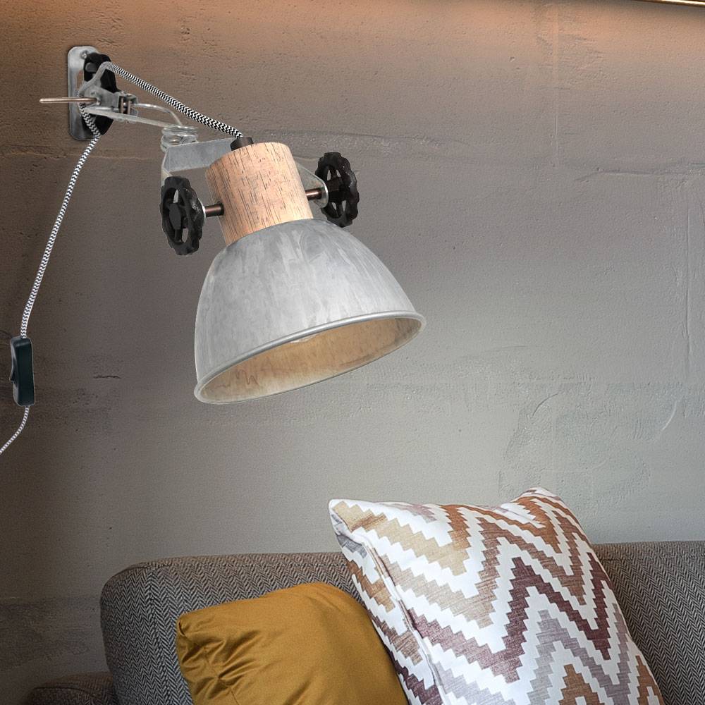 Wandleuchte Wandlampe Wohnzimmerleuchte verstellbar Holz Spotlampe, Metall, 1x E27 Fassung, DxH 15x37 cm