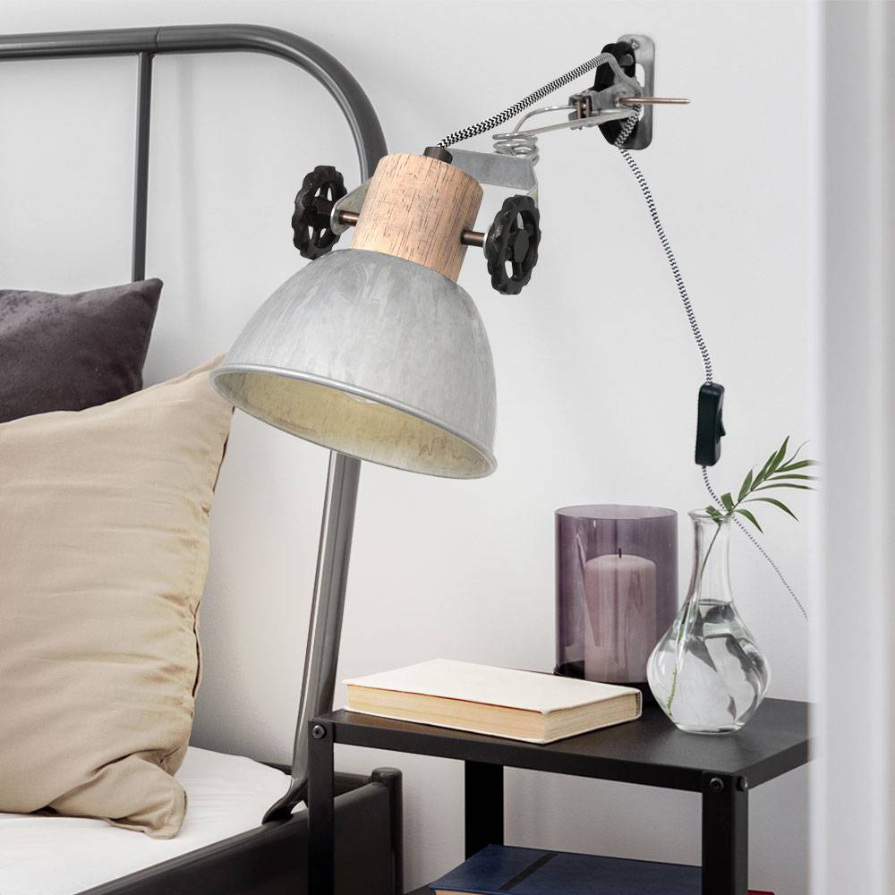 Wandleuchte Wandlampe Wohnzimmerleuchte verstellbar Holz Spotlampe, Metall, 1x E27 Fassung, DxH 15x37 cm