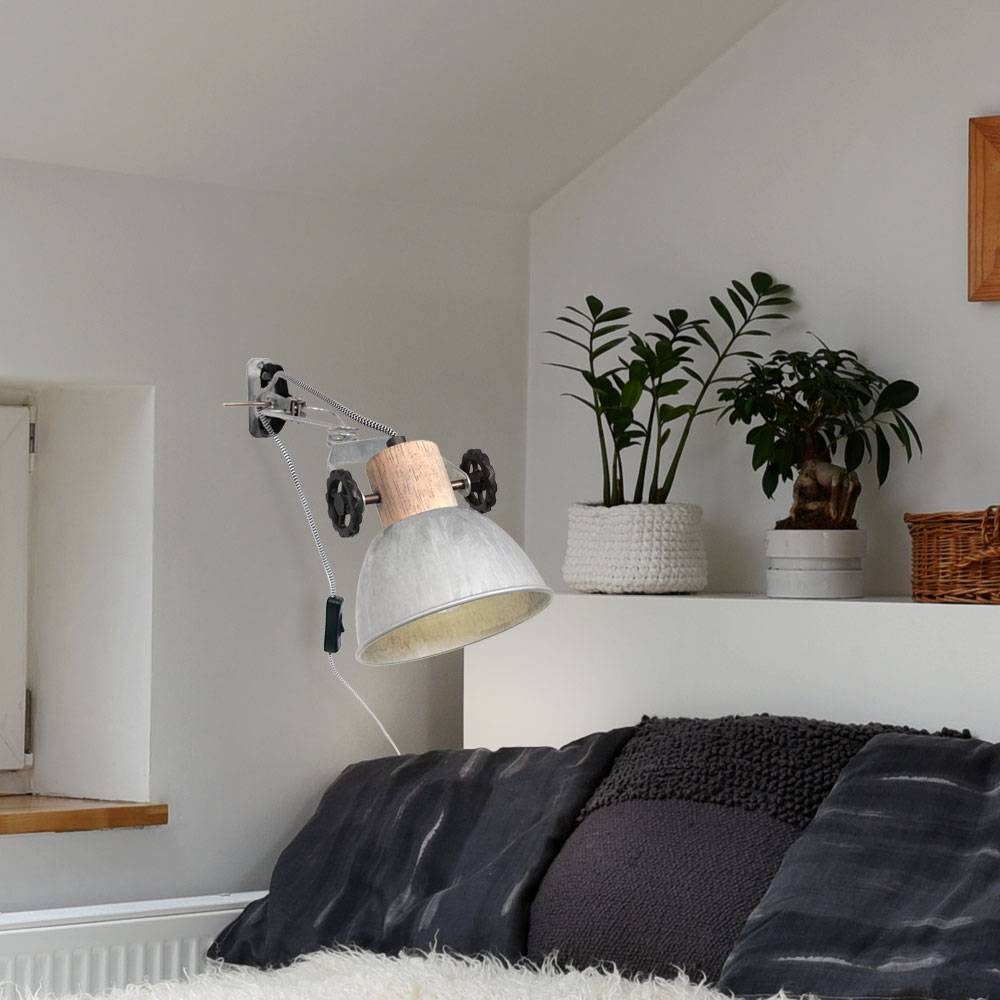Wandleuchte Wandlampe Wohnzimmerleuchte verstellbar Holz Spotlampe, Metall, 1x E27 Fassung, DxH 15x37 cm